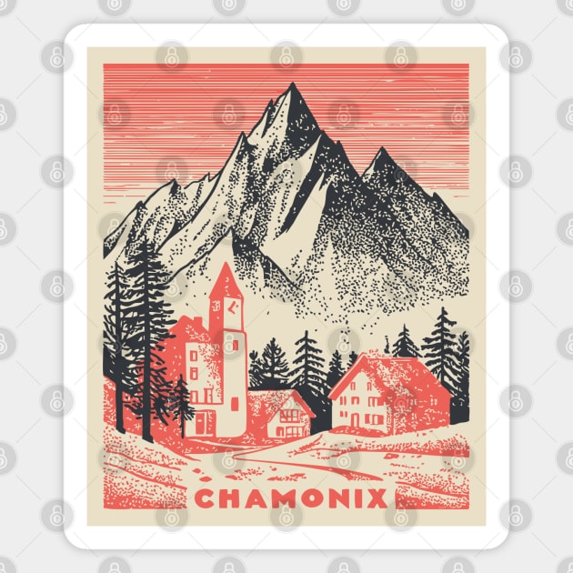 Chamonix France Vintage Ski Travel Poster Magnet by TuncGK